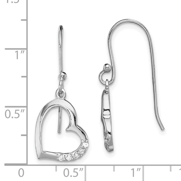 925 Sterling Silver Rhodium-plated CZ (Cubic Zirconia) Heart Dangle Earrings